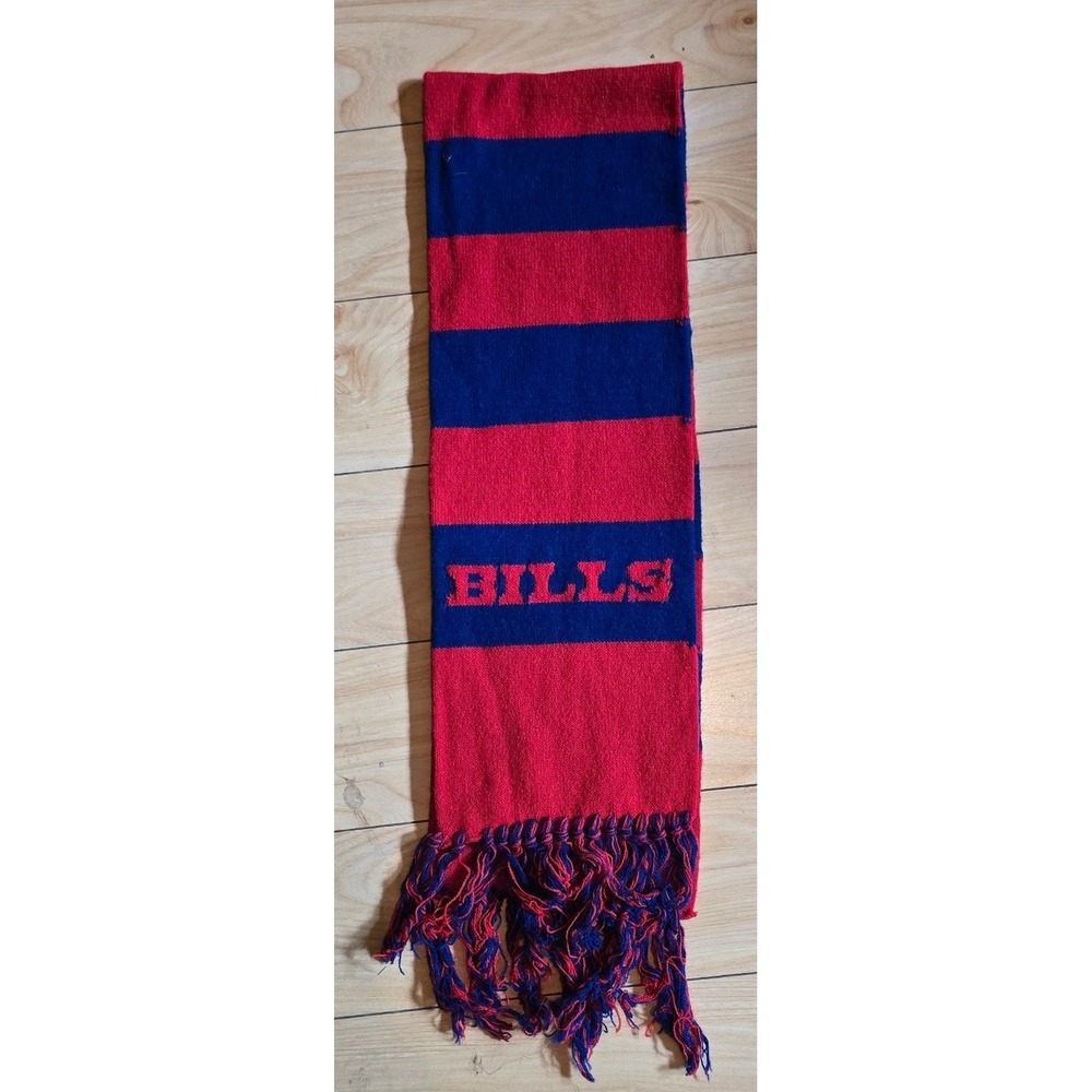 Vintage Buffalo Bills Knit Scarf with Fringe Red Blue Striped Winter Unisex 90's
